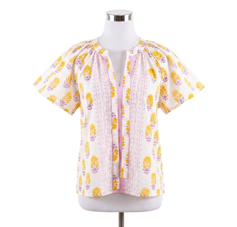 NEW IVY JANE border block print top in soft lilac